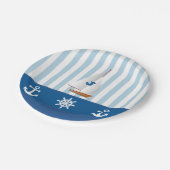 Blau und Weiß Nautic themed Monogramed Design. Pappteller (Schrägansicht)