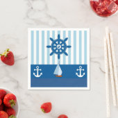 Blau und Weiß Nautic themed Monogramed Design. Serviette (Beispiel)