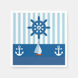 Blau und Weiß Nautic themed Monogramed Design. Serviette