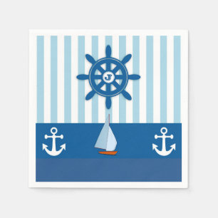 Blau und Weiß Nautic themed Monogramed Design. Serviette