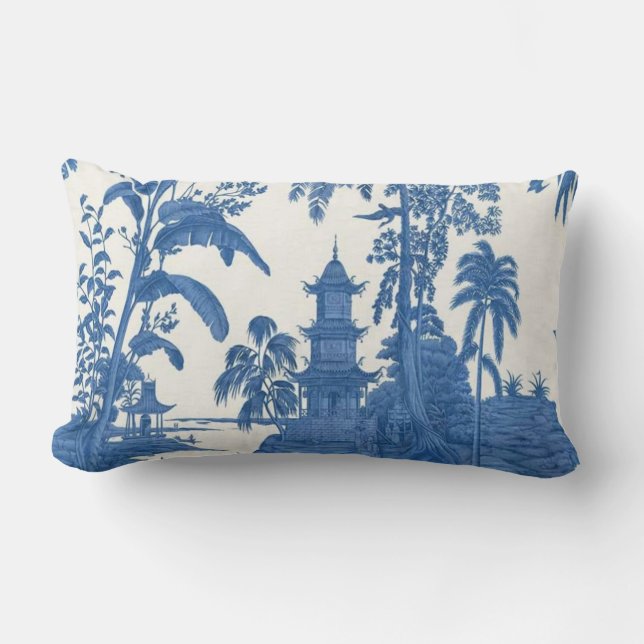 Blau und Weiß Orientale Chinoiserie Lendenkissen (Vorderseite)