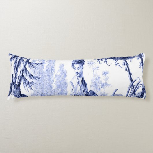 Blau und Weiß Orientale Chinoiserie Seitenschläferkissen (Vorderseite)