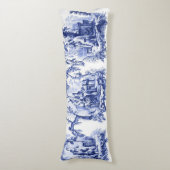 Blau und Weiß Orientale Chinoiserie Seitenschläferkissen (Vorderseite Vertikal)