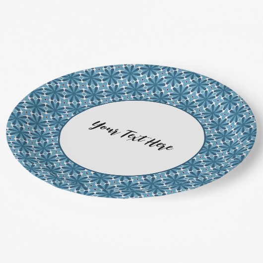 Blau und Weiß Pappteller (Schrägansicht)