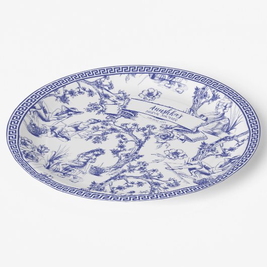 Blau und Weiß Pappteller (Schrägansicht)