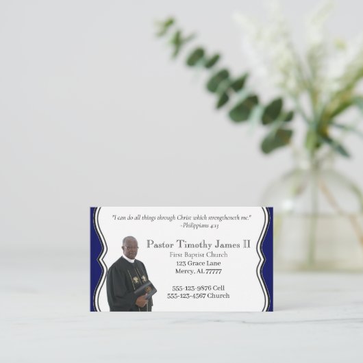 Blau und Weiß Pastor oder Deacon Visitenkarte (Stehend Vorderseite)