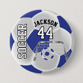 Blau und Weiß personalisieren Fußball Button (Vorderseite)