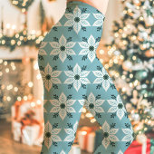 Blau und Weiß Poinsettia Muster Weihnachten Leggings