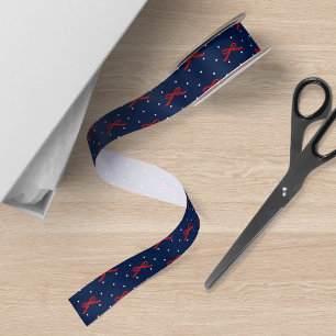 Blau und Weiß Polka Dot mit rotem Band Satinband