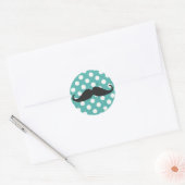 Blau und Weiß Polka Dot Mustache Runder Aufkleber (Umschlag)