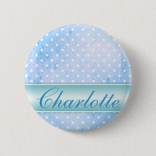 Blau und Weiß Polka Dot Personalisiert Button
