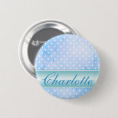Blau und Weiß Polka Dot Personalisiert Button (Vorne & Hinten)
