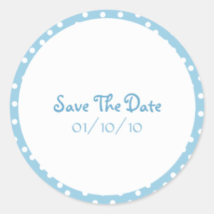 Blau und Weiß Polka Dot Save the Date Aufkleber