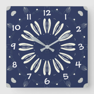 Blau und Weiß Quadratische Wanduhr