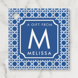 Blau und Weiß   Rattan   Monogramm Geschenkanhänger