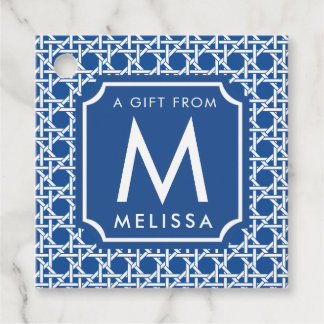 Blau und Weiß | Rattan | Monogramm Geschenkanhänger