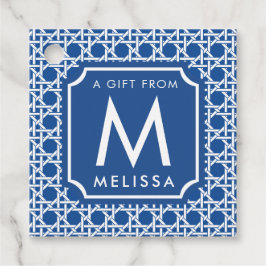 Blau und Weiß | Rattan | Monogramm Geschenkanhänger