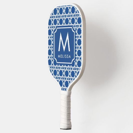 Blau und Weiß | Rattan | Monogramm Pickleball Schläger (Links)