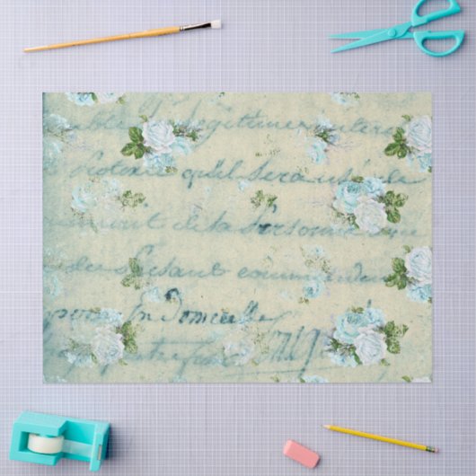 Blau und Weiß Rosen und Schriftdekoupage Seidenpapier (Basteln)