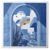 Blau und Weiß Santorini Mittelmeer Azulejo Fliese (Vorderseite)