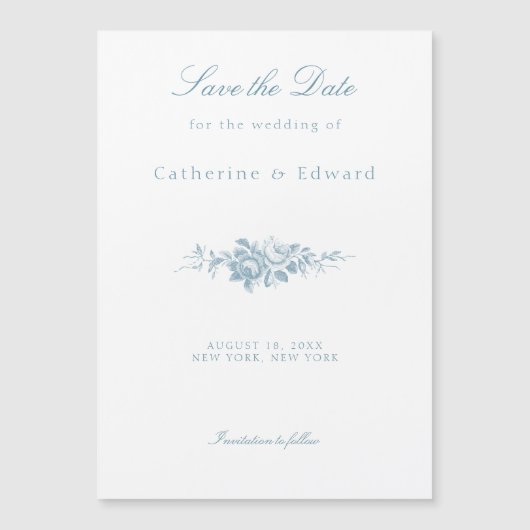 Blau und Weiß Save the Date Magneteinladung (Vorderseite)