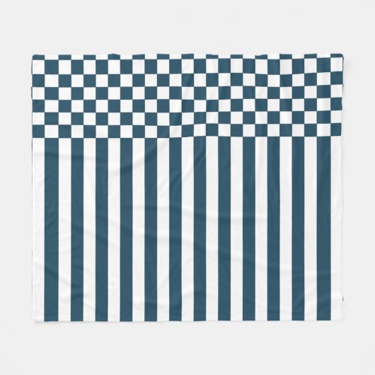 Blau und Weiß Schachbrett und Streifen Wiederholmu Fleecedecke (Vorderseite (Horizontal))