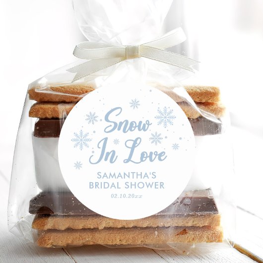 Blau und Weiß Schnee in der Liebe Winter Brautpart Runder Aufkleber