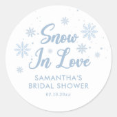 Blau und Weiß Schnee in der Liebe Winter Brautpart Runder Aufkleber (Vorderseite)