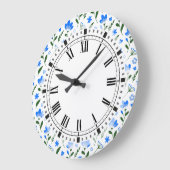 Blau und Weiß Sommer Blume Retro Küche Große Wanduhr (Winkel)