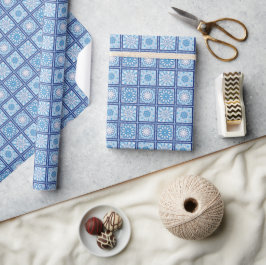 Blau und Weiß Square Mandala Geschenkpapier