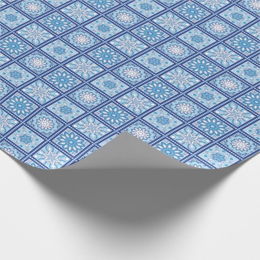 Blau und Weiß Square Mandala Geschenkpapier (Ecke)