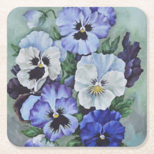 Blau und Weiß Stiefmütterchen Feine Kunst Rechteckiger Pappuntersetzer