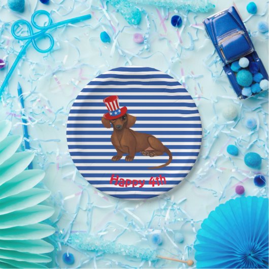 Blau und Weiß Streifen 4. Dackel Juli Teller (Party)