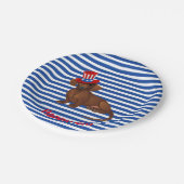 Blau und Weiß Streifen 4. Dackel Juli Teller (Schrägansicht)