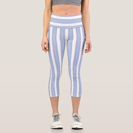 Blau und Weiß Streifen Capri Leggings (Vorderseite)