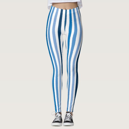 Blau und Weiß Streifen Leggings (Vorderseite)