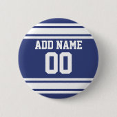 Blau und Weiß Streifen mit Name und Nummer Button (Vorderseite)