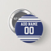 Blau und Weiß Streifen mit Name und Nummer Button (Vorne & Hinten)
