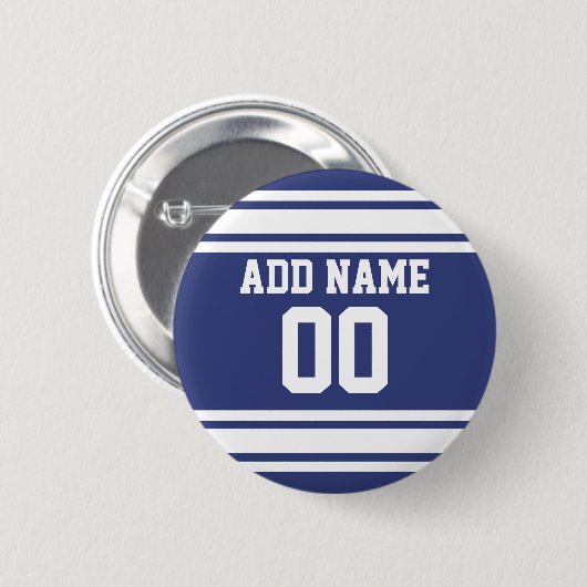 Blau und Weiß Streifen mit Name und Nummer Button (Vorne & Hinten)