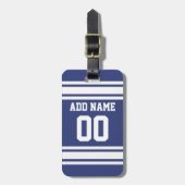 Blau und Weiß Streifen mit Name und Nummer Gepäckanhänger (Vorderseite vertikal)