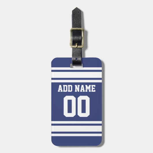 Blau und Weiß Streifen mit Name und Nummer Gepäckanhänger (Vorderseite vertikal)