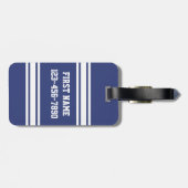 Blau und Weiß Streifen mit Name und Nummer Gepäckanhänger (Rückseite horizontal)