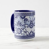 Blau und Weiß Talavera Mexikanische Volkskunst Tasse (Vorderseite Links)