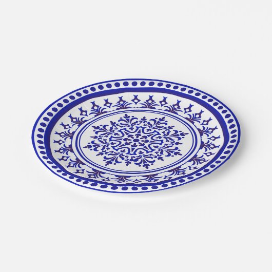 Blau und Weiß Talavera Vier Pappteller (Schrägansicht)