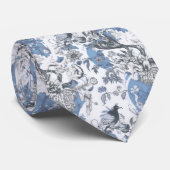 Blau und Weiß Toile de Fleur Krawatte (Gerollt)