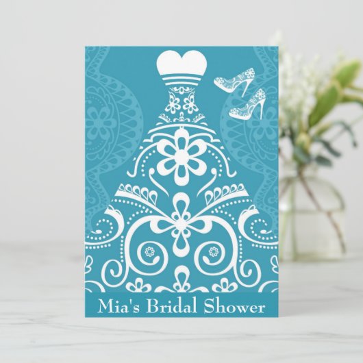 Blau und Weiß, traditionelles Brautparty Einladung (Stehend Vorderseite)