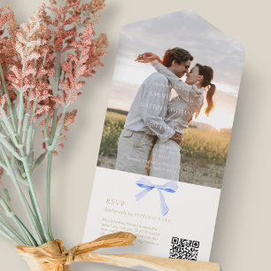 Blau und Weiß Trendy Ribbon Wedding OR All In One Einladung