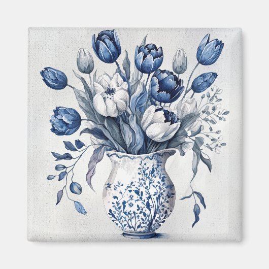 Blau und weiß Tulpenstil im Delft-Stil Magnet (Vorne)