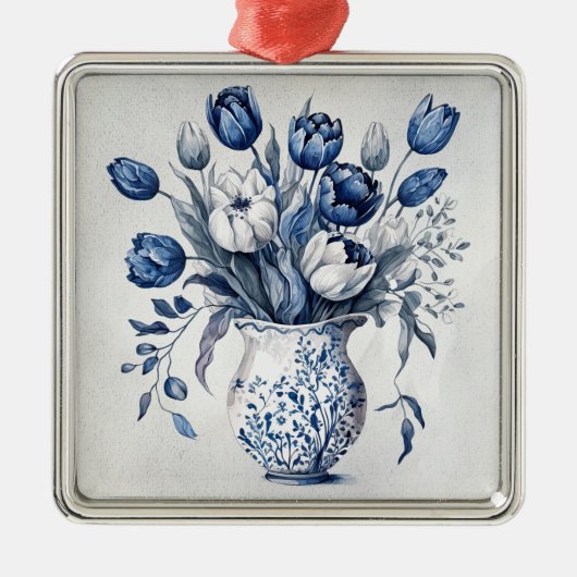 Blau und weiß Tulpenstil im Delft-Stil Ornament Aus Metall (Vorne)