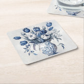 Blau und weiß Tulpenstil im Delft-Stil Rechteckiger Pappuntersetzer (angewinkelt)